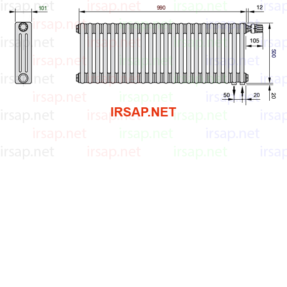 чертеж радиатора Irsap Tesi 30500-2230500-22-25-01